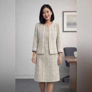 Appleseed Petite Vintage Old Money Black White Gold 3/4 Sleeve Jacket Zip Dress